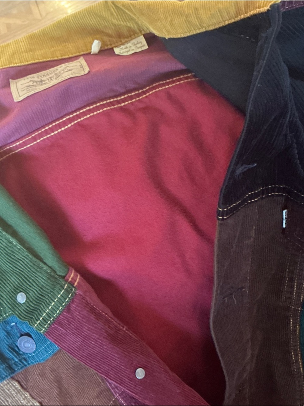 Men's Multicolor Patchwork Corduroy Bomber Jacket - Vintage-Inspired - Picture 8 of 10